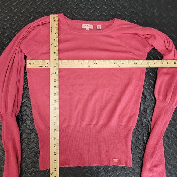 Ted Baker Womens Sweater Wool Silk Puffed Balloon Sleeves Medium Pink SZ 2=6 US - Picture 5 of 11